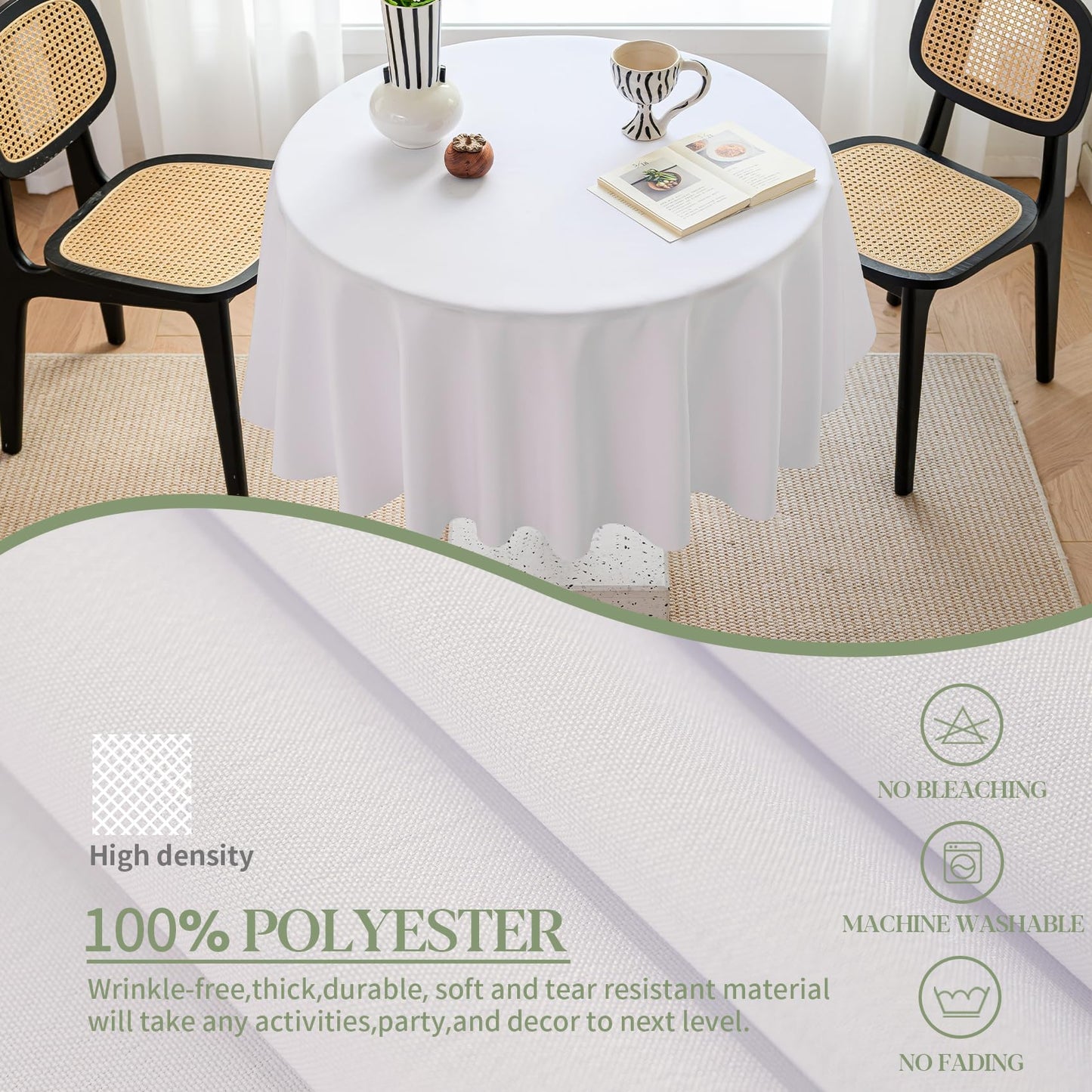 BYDOLL Table Cloth Round 48 Inch Tablecloth Fits Max38 Inch Diameter Top,White Washable Outdoor Winkle and Stain Resistant Spillproof Polyester Tablecloths for Round Tables Party Cover