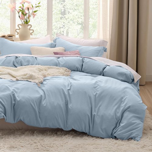 Bedsure Celestial Blue Duvet Cover Set - Extra Soft Queen Size Bedding, 3 Pieces with Zipper Closure & Pillow Shams