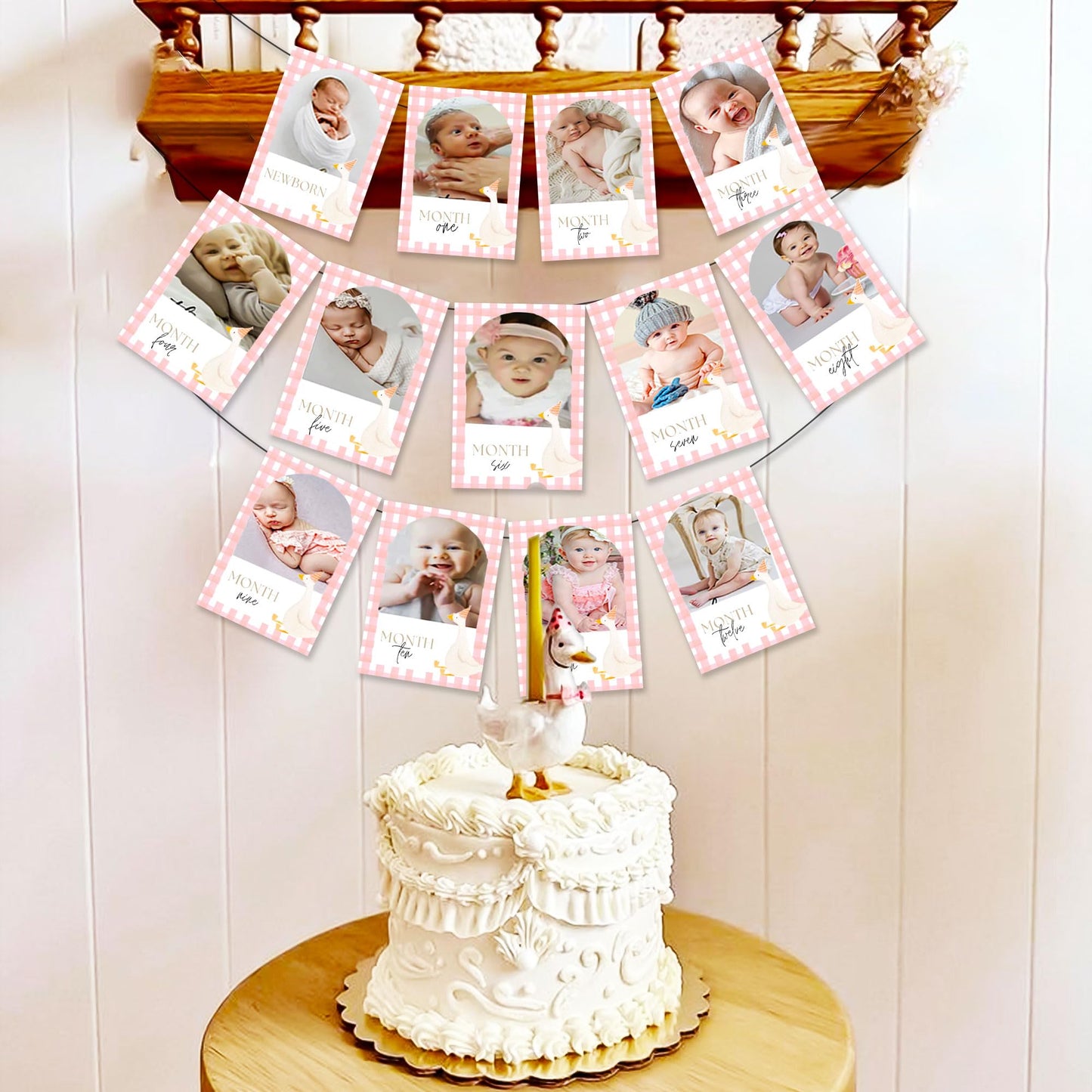 Pink One Silly Goose Photo Banner Silly Goose 1st Birthday Decor Girl for Newborn to 12 Months Picture Banner Goose First Birthday Party Supplies Monthly Milestones Frame