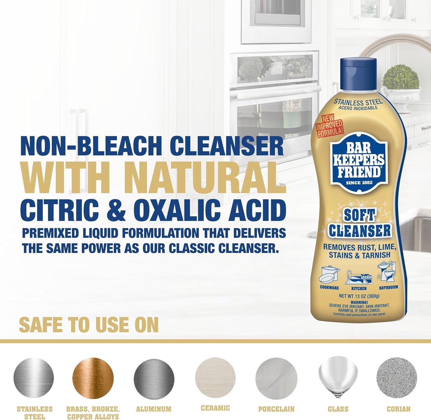 Bar Keepers Friend Soft Cleanser - 13 oz Liquid | Multipurpose Surface Cleaner for Soap Scum & Grease