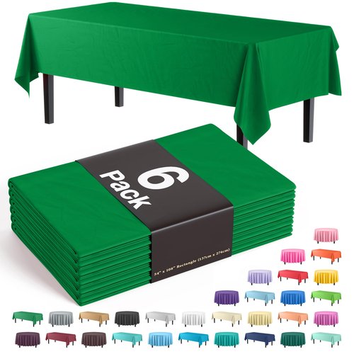 Exquisite Party Solids 6-Pack Premium Plastic Tablecloth 54in. x 108in. Rectangle Plastic Table Cover - Emerald Green