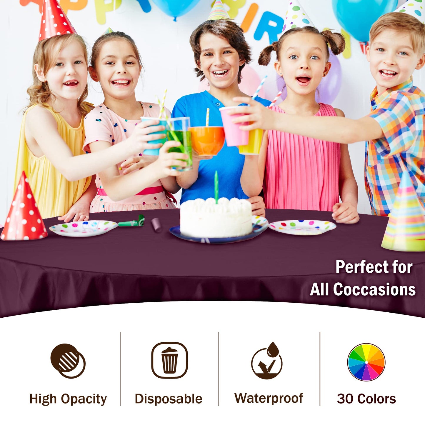 Exquisite 12-Pack Premium Plastic Tablecloth Pack of 12 Premium Plastic Tablecloth 84 Inch Round Table Cover - Plum