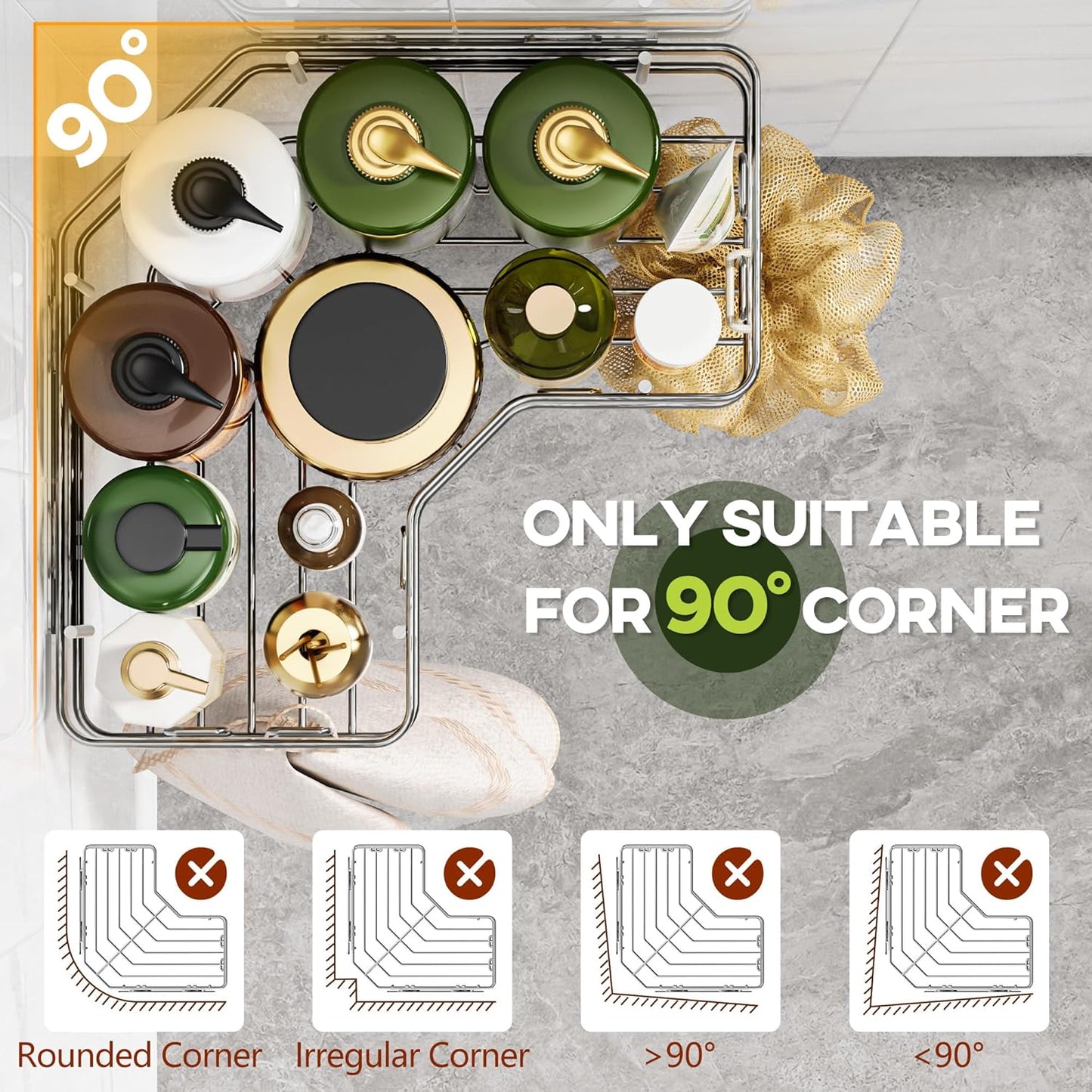 MAXIFFE X-Large Corner Shower Caddy - Sturdy Stainless Steel Organizer with Soap Holder | Easy Install, Silver