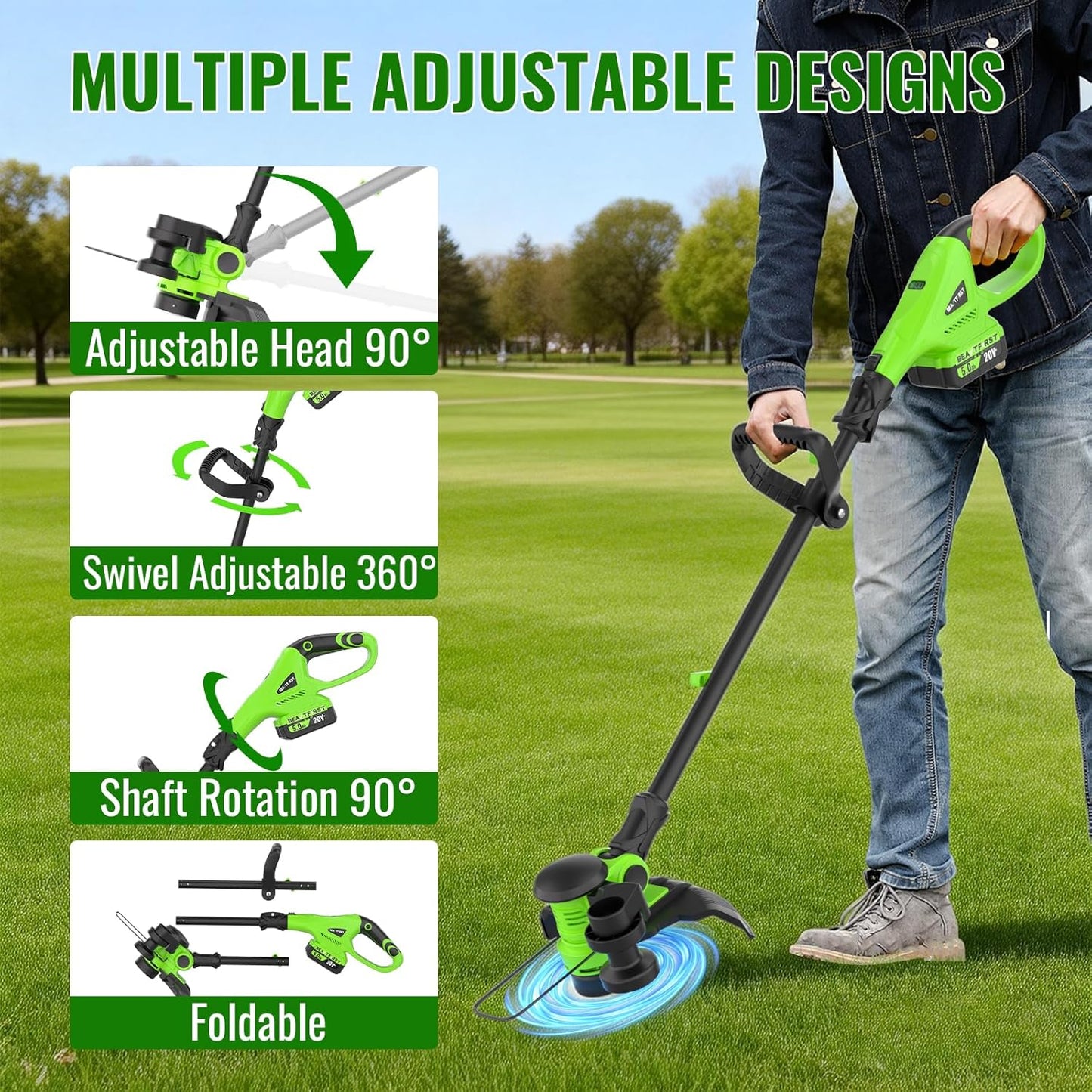 Skiennix 12" Cordless Weed Wacker - Powerful Electric Grass Trimmer with 2x5.0Ah Battery & Charger | Lawn Edger Tool