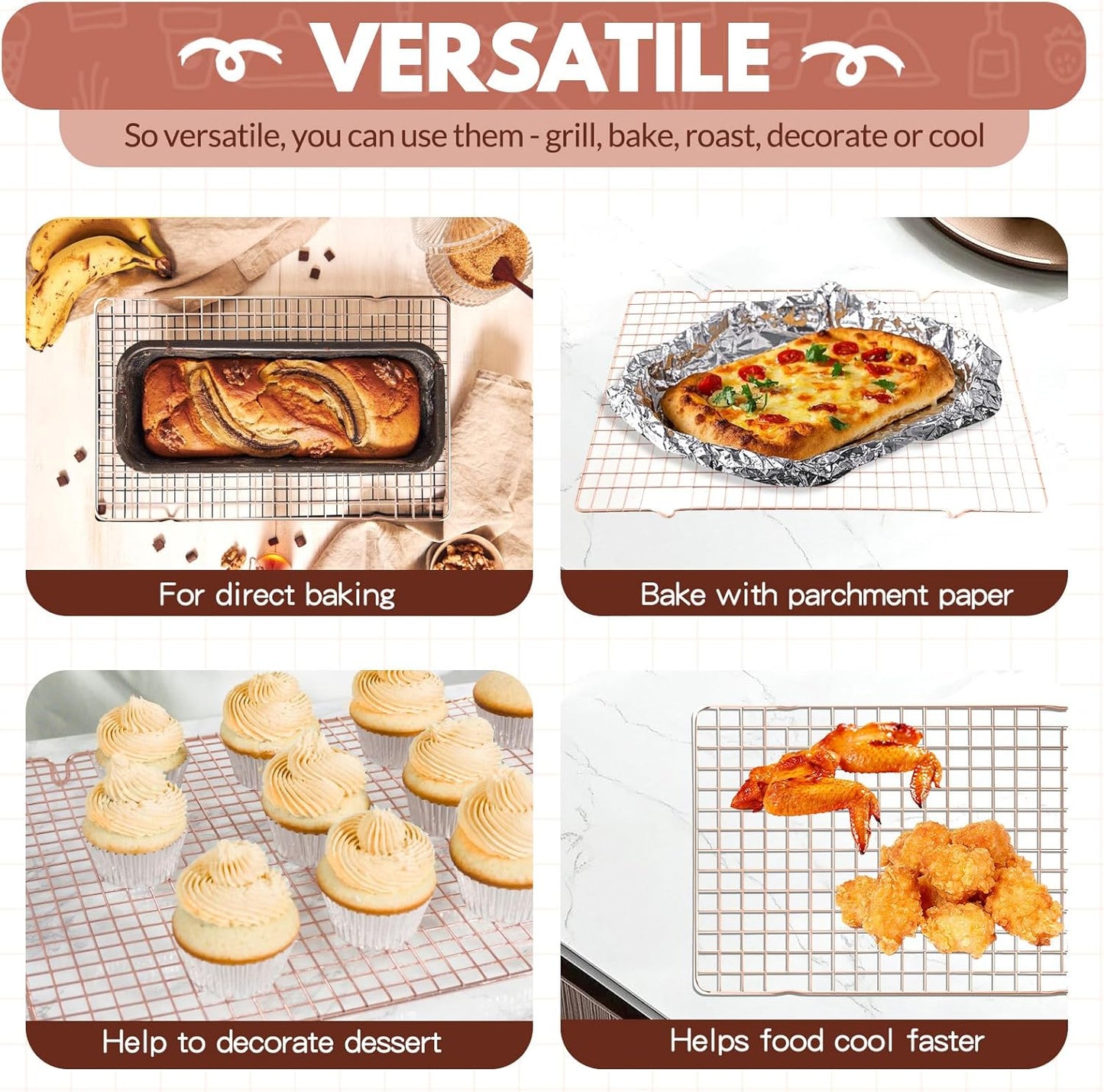 Skiennix Cooling Racks - 2 PCS Stainless Steel Baking Racks | 15x10 Inches, Oven Safe Design