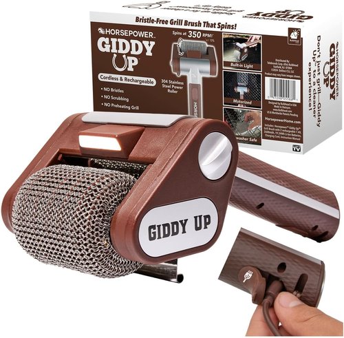 HorsePower Giddy Up Grill Cleaner - Cordless Rechargeable BBQ Tool with 350 RPM Roller & LED Light