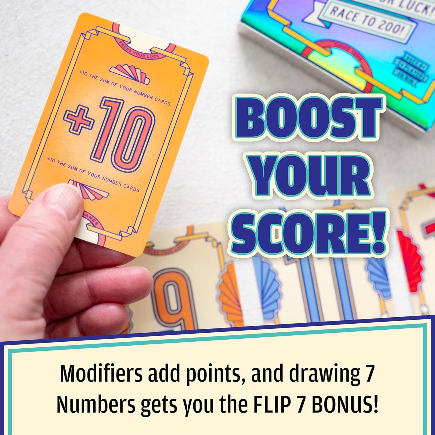 USAOPOLY Flip 7 Card Game - Fast-Paced Strategy & Luck Blend for 3+ Players | Ages 8+ | 20 Min Play Time