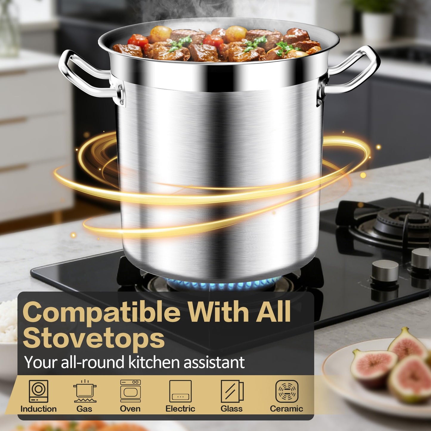 Stainless Steel Stock Pot - 24QT Heavy Duty Induction Cooking Pot with Lid, Nonstick Thick Bottom Big Stockpot, Deep Cookware for Canning, Boiling Beer Brewing, Soup, Seafood Boil Soup Pots