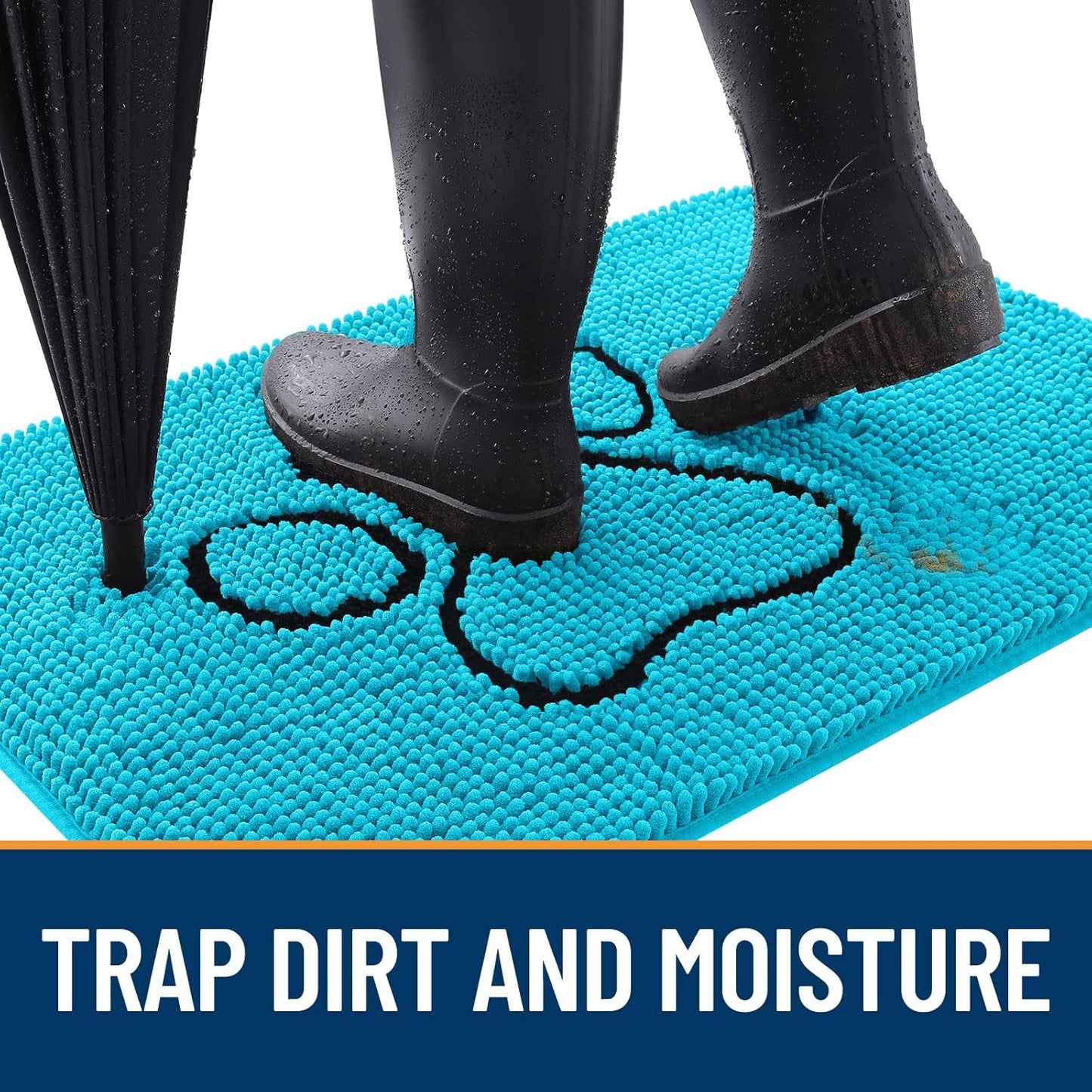 OLANLY Dog Door Mat - Absorbent Non-Slip Mud Mat for Paws | Aqua Blue, 30x20 Inches, Quick Dry Chenille