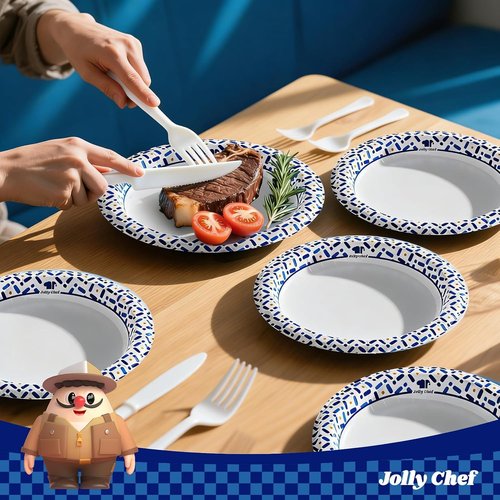 JOLLY CHEF 10-Inch Disposable Paper Plates - 140 Count, Soak-Proof & Cut-Proof for Parties & Picnics