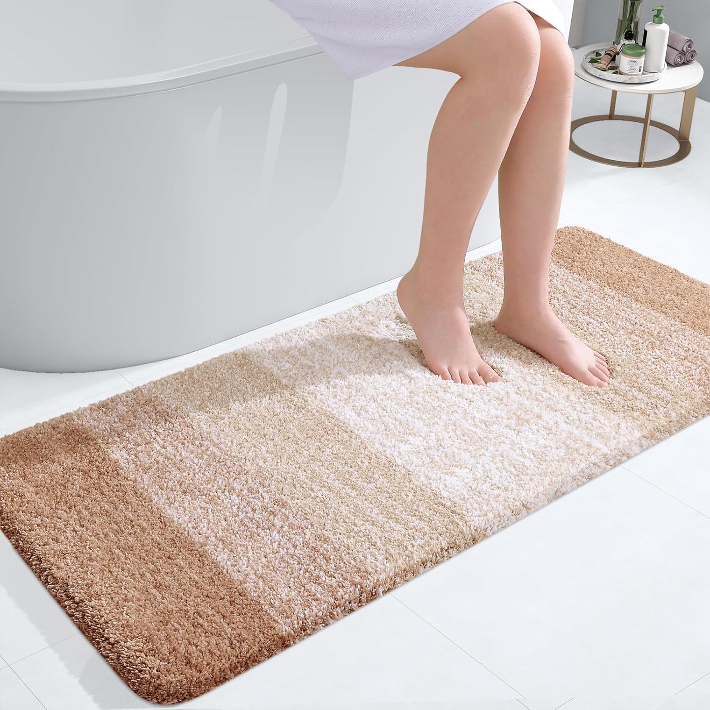 OLANLY Bathroom Runner Rugs - Extra Soft Microfiber Bath Mats | Quick Dry, Machine Washable, 47x20, Beige