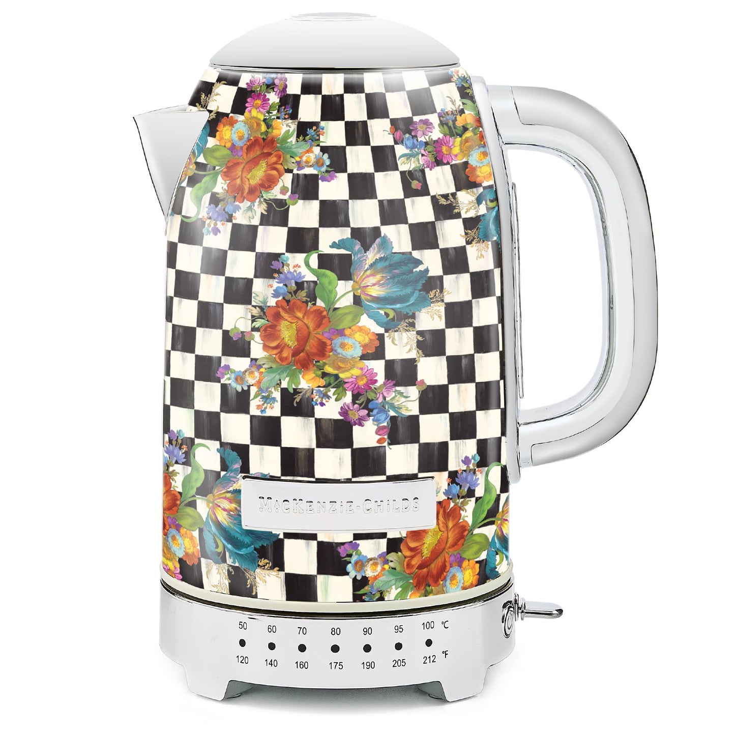 MACKENZIE-CHILDS Electric Kettle, Stainless-Steel Tea Kettle, Black-and-White Courtly Flower Market