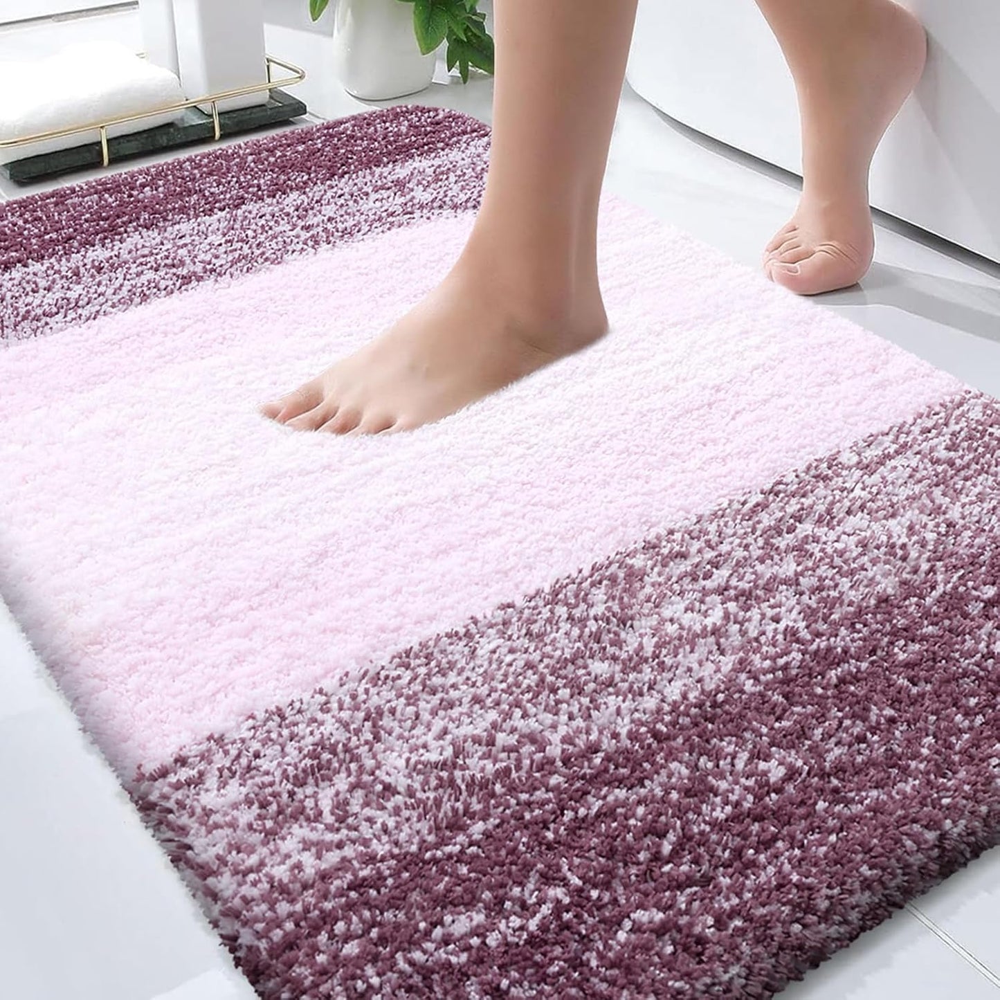 OLANLY Bathroom Rugs - Extra Soft Microfiber Mat with Rubber Backing | Quick Dry, Machine Washable, 36x24, Mauve