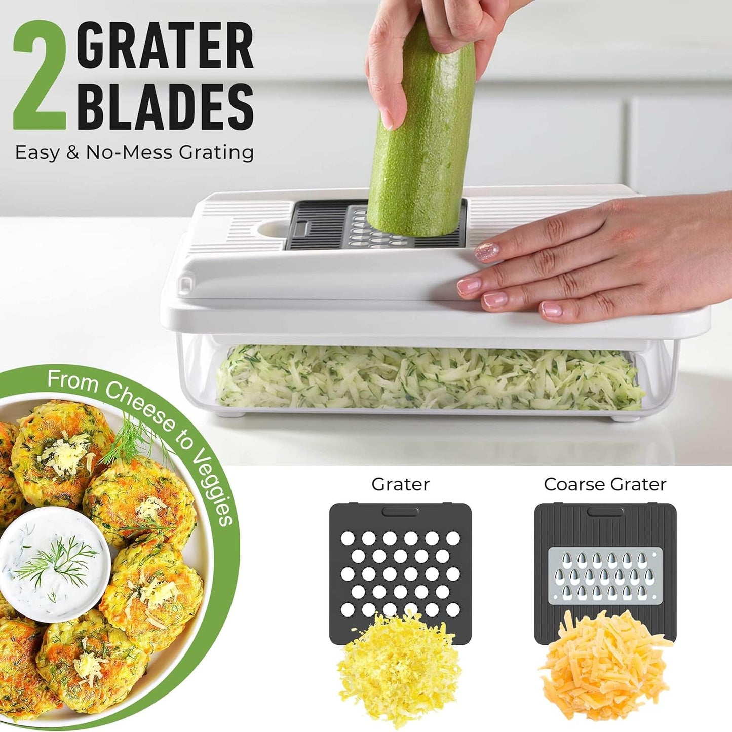 Mueller Vegetable Chopper - Mandoline Slicer & Dicer with Container | Versatile Kitchen Gadget in White Sand/Grey
