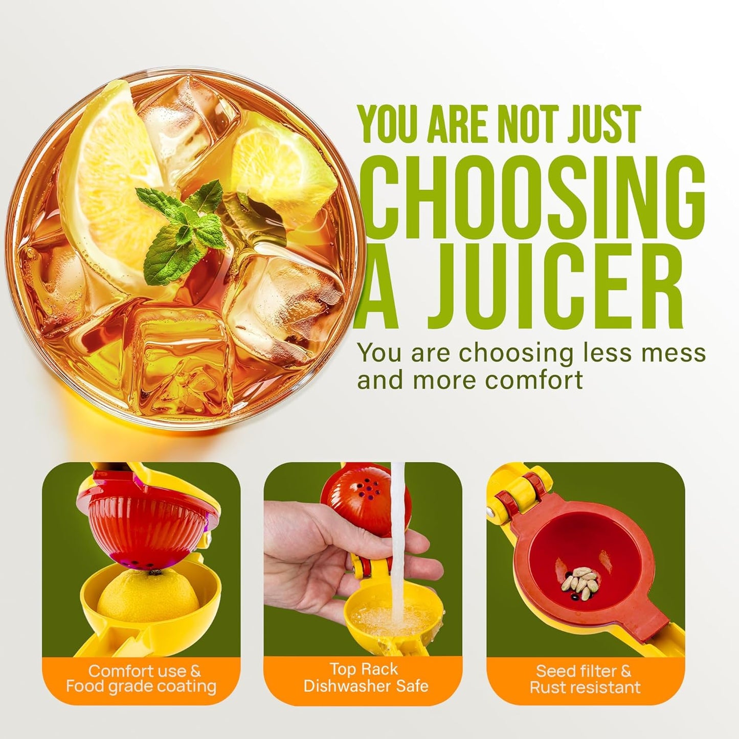 Zulay Kitchen 2-in-1 Lemon Squeezer - Sturdy Hand Juicer for Maximum Juice Extraction | Easy to Clean - Yellow/Red