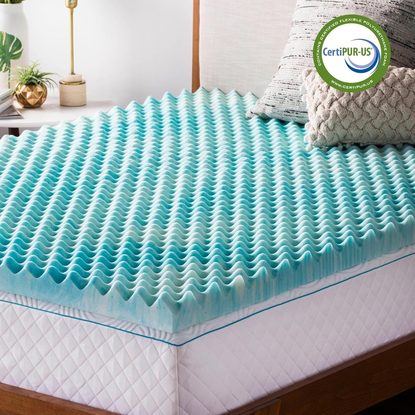Linenspa Gel Memory Foam Mattress Topper - Reversible Egg Crate Design for Comfort - California King Size