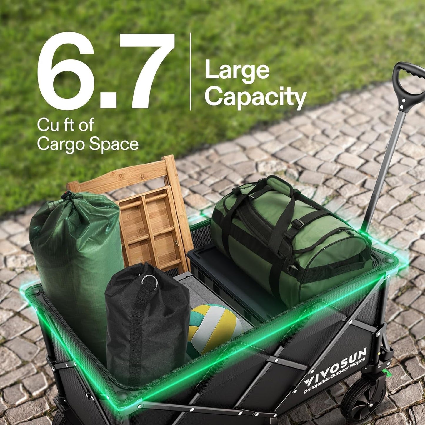 VIVOSUN Collapsible Folding Wagon - 350 lb Capacity Utility Cart with Silent Wheels & Cup Holders | Perfect for Camping, Garden, Sports & Shopping