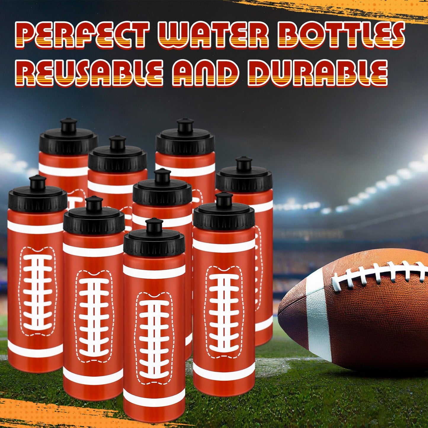 Skybooly 24 Pcs Football Water Bottle Bulk 20 oz Sports Water Bottles Squeeze Football Team Gifts Bulk Reusable Football Accessories for Football Players Lovers Party Favor Gifts Gym Bike