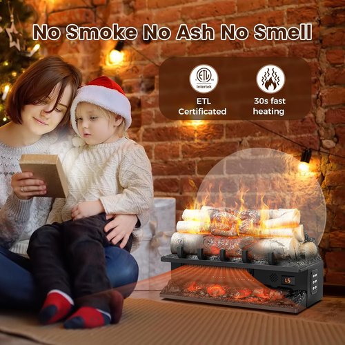 Electric Fireplace Log Set by [Brand Name] - Freestanding Heater with 8-Hour Timer, Remote Control & Adjustable Flame