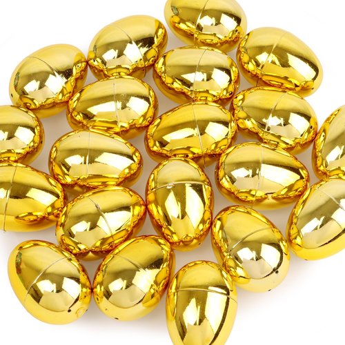Envotek 36 Pack Gold Easter Eggs, 2.4 Inch Metallic Plastic Empty Golden Eggs Fillable for Easter Eggs Hunt, Easter Basket Stuffers Fillers, Classroom Prize Supplies, Filling Treats and Party Favors