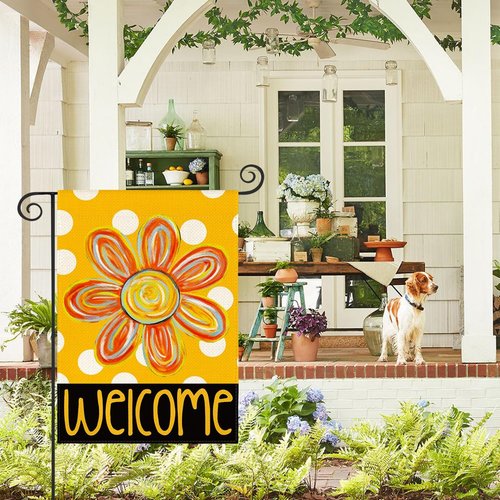 AVOIN Colorlife Summer Floral Garden Flag - Double-Sided 12x18 Inch Polka Dots Welcome Flag