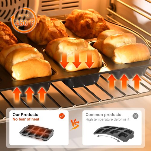 HONGBAKE Mini Loaf Baking Pans - 2 Pack Nonstick 8-Cavity Cornbread & Banana Bread Set | Dark Grey