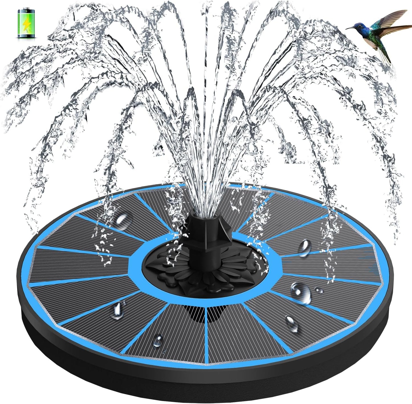 Skiennix 3.5W Solar Fountain - Battery Operated for Cloudy Days | Glass Panel Bird Bath Pump with 7 Nozzles & 4 Fixed Pipes for Garden, Pool, Pond
