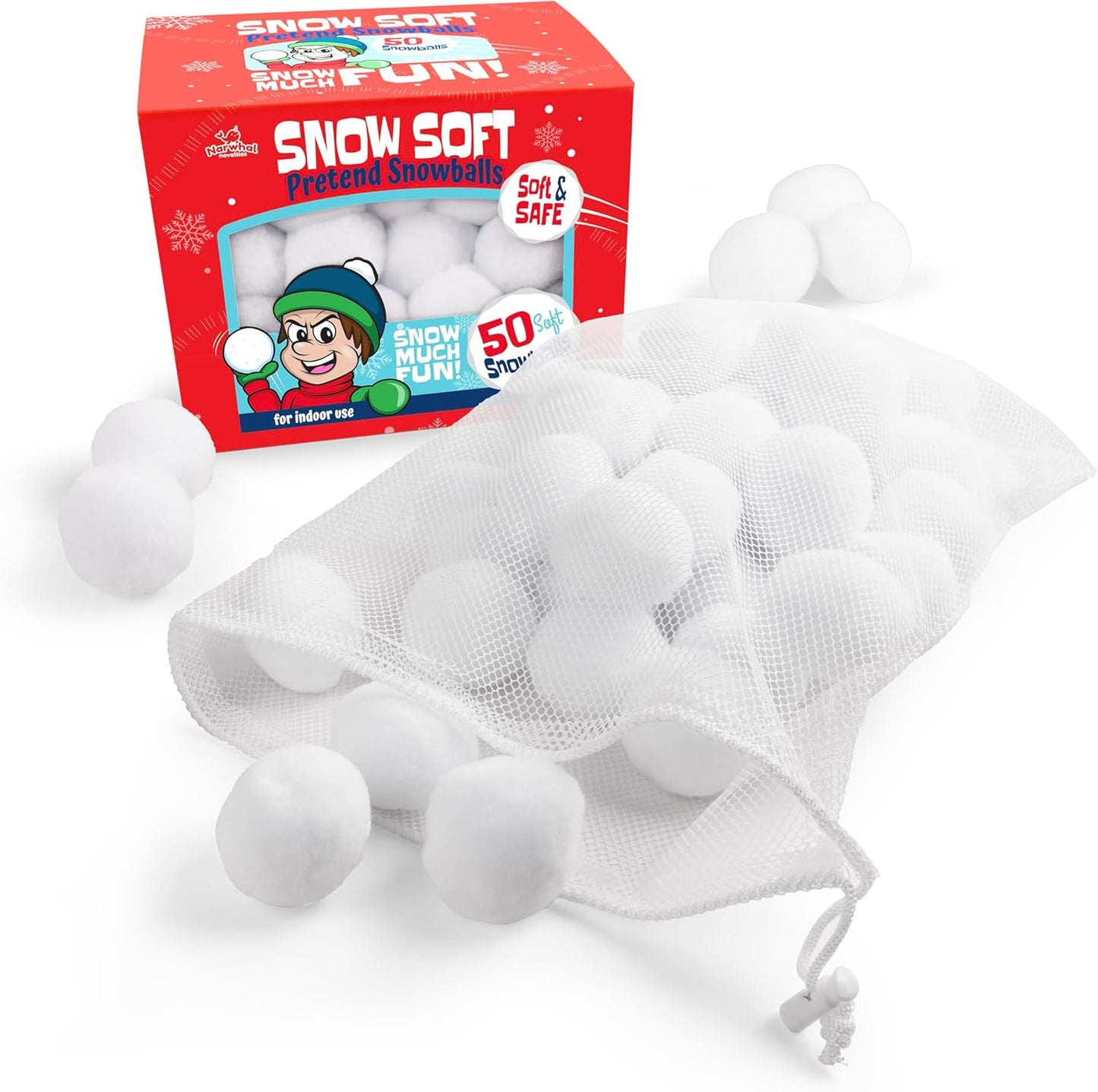 Narwhal Novelties 50 Pack Fun Fake Snowballs - 2-Inch Artificial Snowballs for Indoor/Outdoor Play & Winter Activities