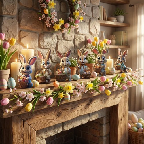 dunfack Easter Decorations for Home, Bunny Decorations Spring Home Decor,6 pcs Wooden Easter Bunny Table Sign