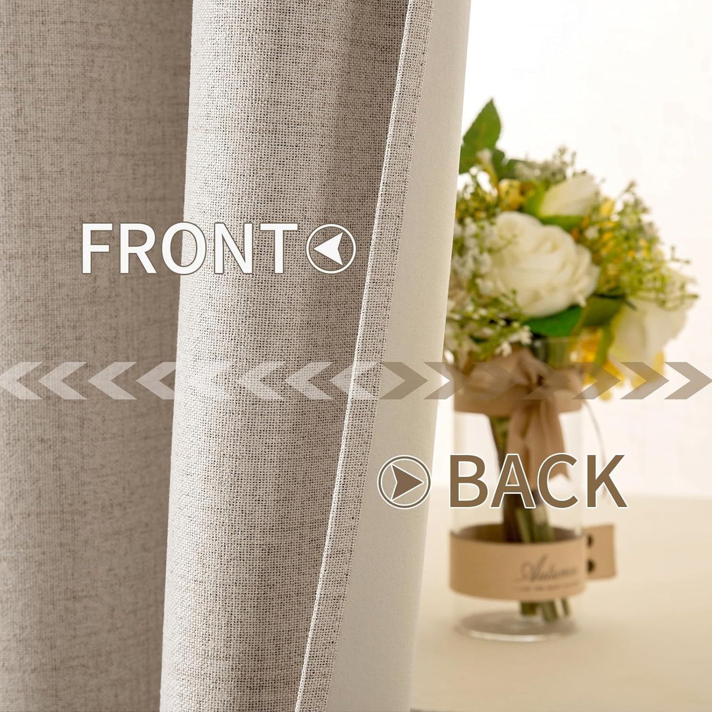MIULEE 100% Blackout Linen Textured Curtains - Thermal Insulated Taupe Drapes | 52 x 108 Inch (2 Panels)