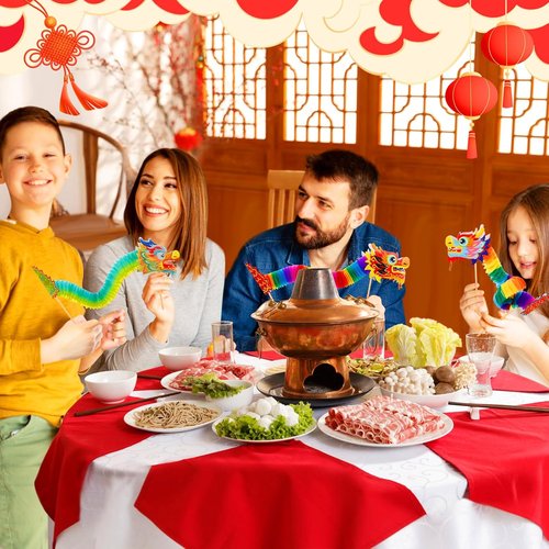 Chinese New Year Paper Dragon Decorations - 3D Hanging Garland & Handheld Toys for Kids | 8 Pcs Set