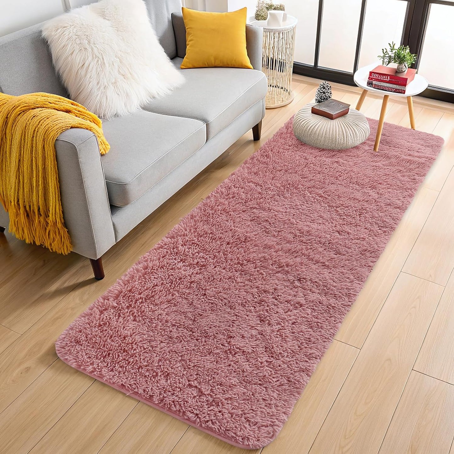 OLANLY Runner Rugs - Soft Fluffy Machine Washable 2x6 for Hallway, Bedroom & Nursery - Pale Pink