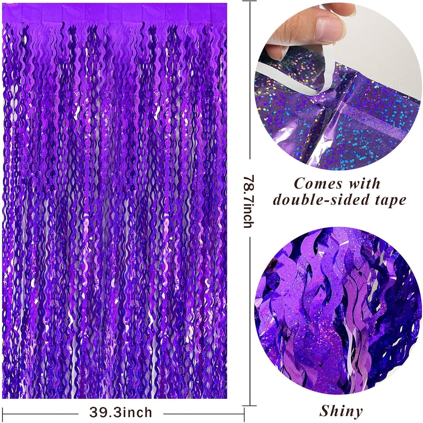 Skiennix 2-Pack Purple Tinsel Foil Fringe Curtains - Sparkling Backdrop for Parties & Events