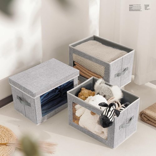 Homsorout Fabric Storage Bins - 3-Pack Foldable Storage Cubes with Lids & Windows for Home & Office