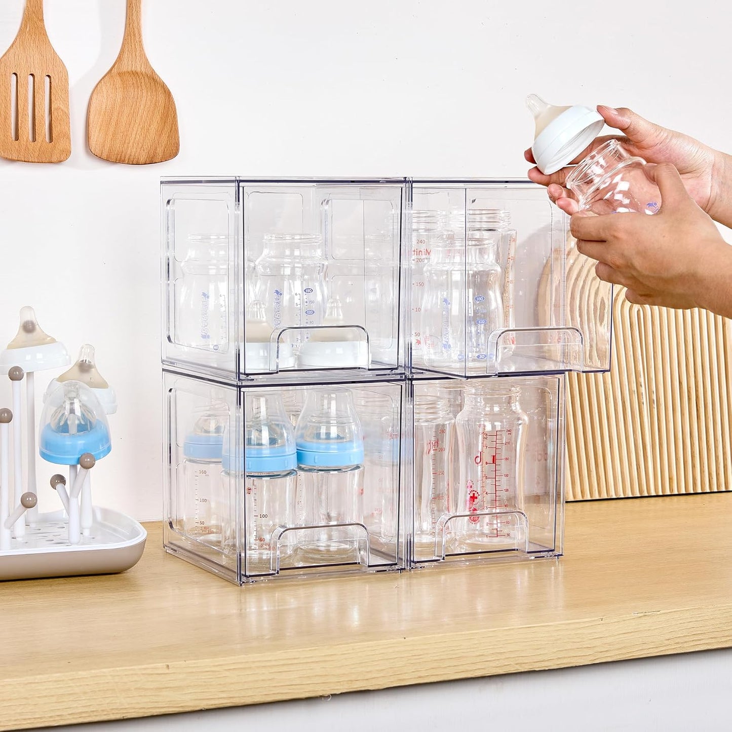 Vtopmart Stackable Storage Drawers - 4 Pack Clear Acrylic Organizers for Bathroom & Kitchen | 6.6'' Tall