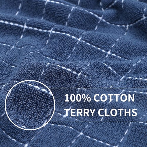 Homaxy 100% Cotton Terry Kitchen Towels(Navy Blue, 13 x 28 inches), Checkered Designed, Soft and Super Absorbent Dish Towels, 8 Pack