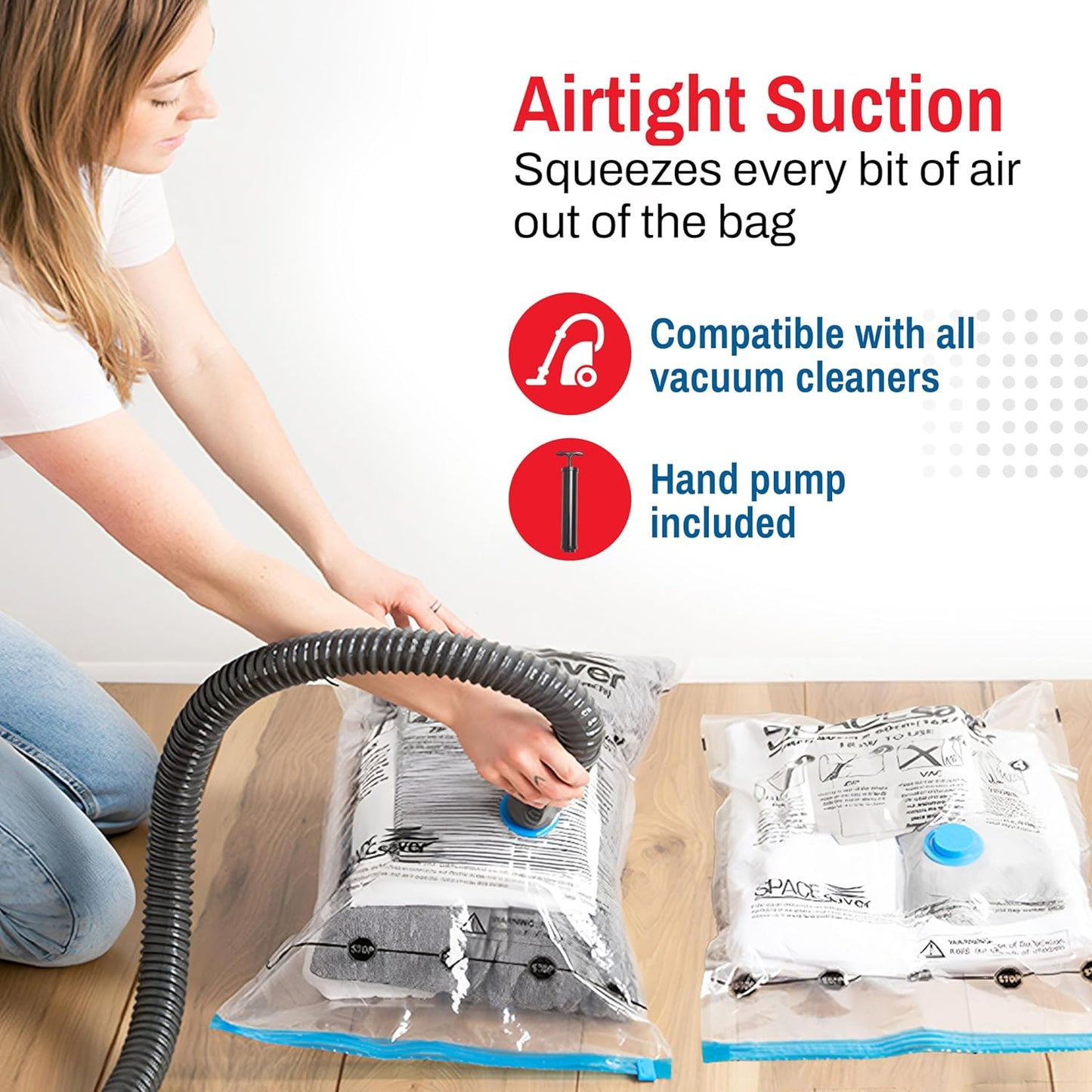 Skiennix Vacuum Storage Bags - 10 Pack Compression Bags with Hand Pump for Bedding & Travel