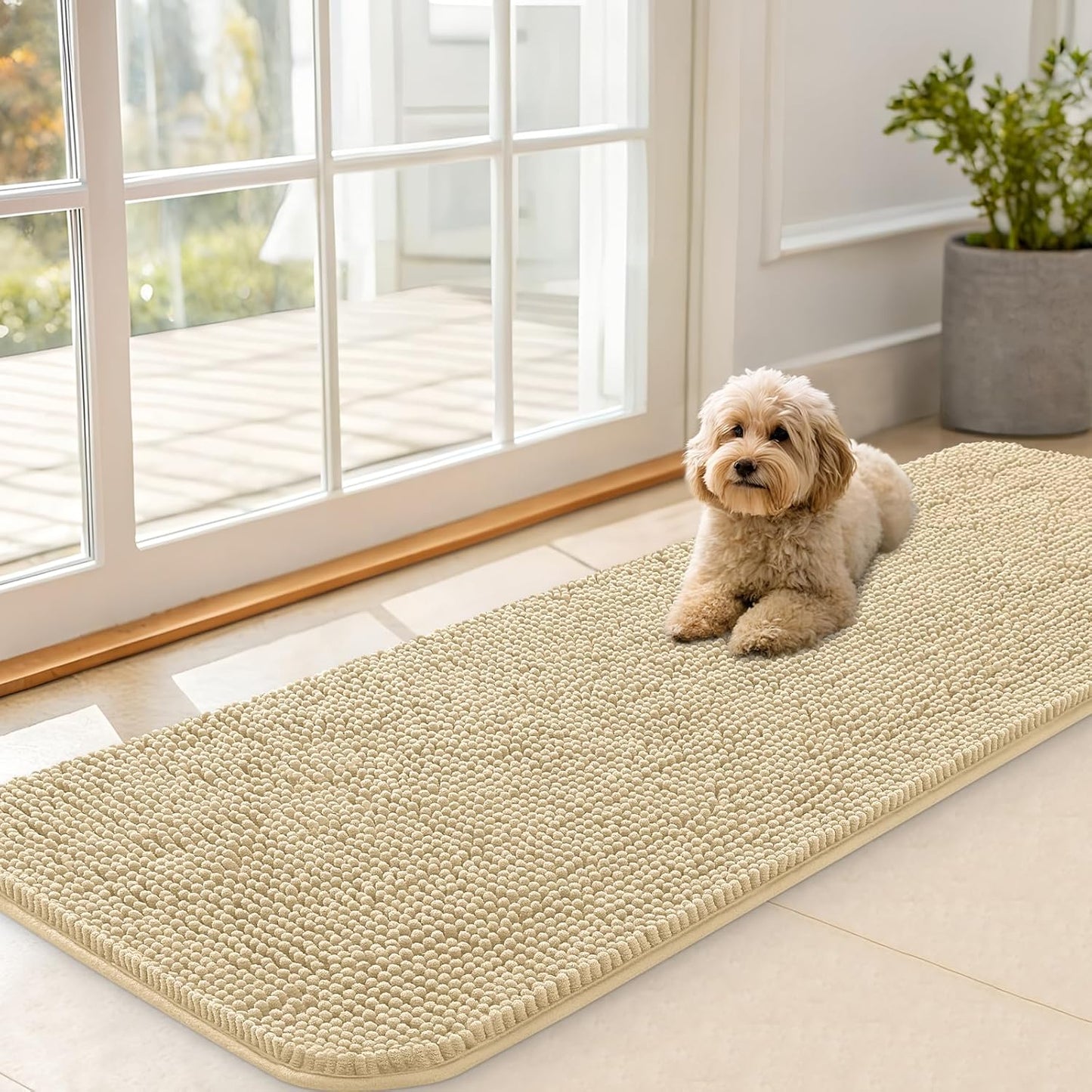 OLANLY Dog Door Mat - Absorbent Non-Slip Chenille Mat for Muddy Paws | 59x20 Inches, Quick Dry Indoor Entryway Carpet