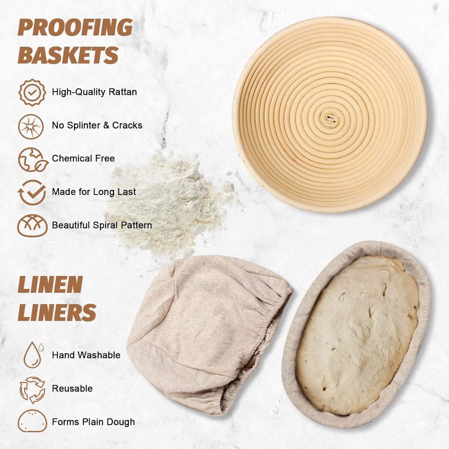 Proofing Basket Gift Set by Sourdough | 9" Round & 10" Oval Bannetons with Essential Baking Tools