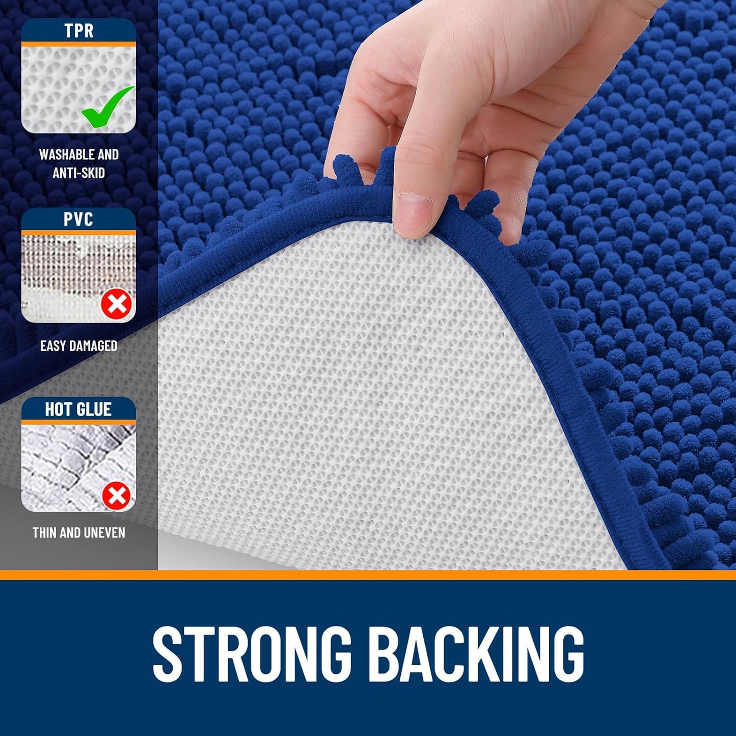 OLANLY U-Shaped Toilet Rug - Extra Soft Chenille Bathroom Mat | 24x20, Quick-Dry, Non-Slip, Royal Blue