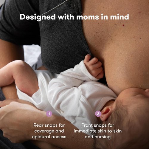 Frida Mom Labor and Delivery Gown - Easy-Snap Tagless Nursing Gown with Skin-to-Skin Access | Full Coverage Back