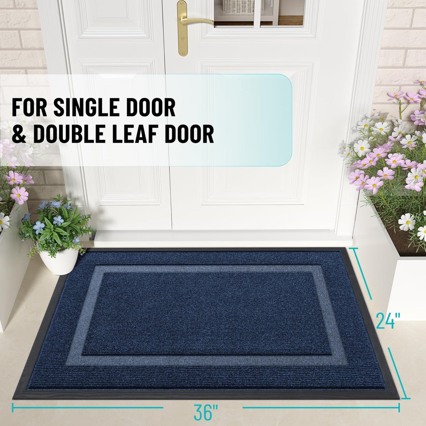 OLANLY Waterproof Front Door Mat - All-Season, Sturdy Natural Rubber, Easy Clean | 36x24, Blue