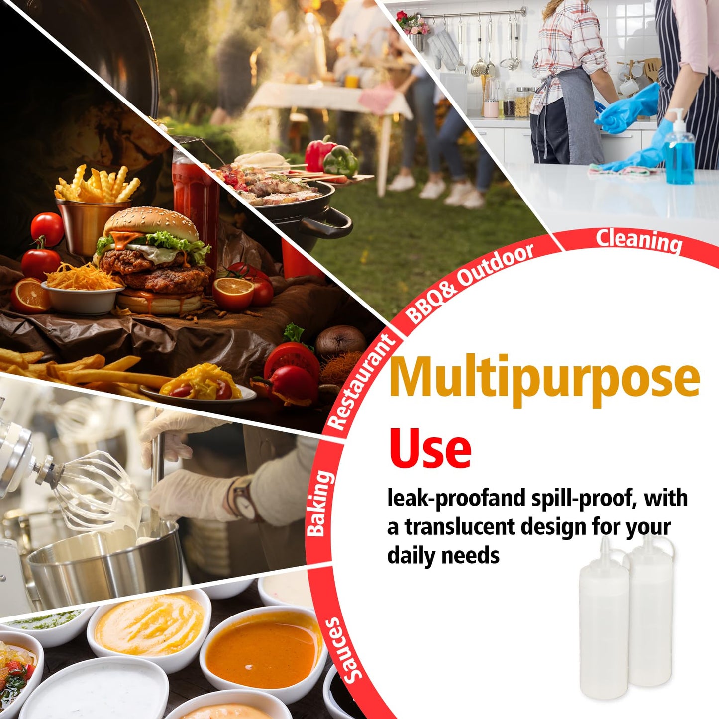 WELKOR Squeeze Bottles for Sauces,Leak-Proof Condiment Dispenser, BPA-Free Kitchen Restaurant Squeeze Bottle Set with Wide Mouth for Ketchup, Mustard,Syrup,Dressings (White, 2Pack-16oz(400ml))