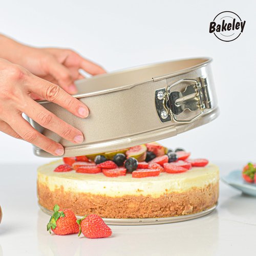 Bakeley 9 Inch Springform Cake Pans, Non-Stick, Spring Form Pans 9 inch with Removable Bottom, Spring Form Pan, Carbon Steel, Cheesecake Pan (Champagne Gold)