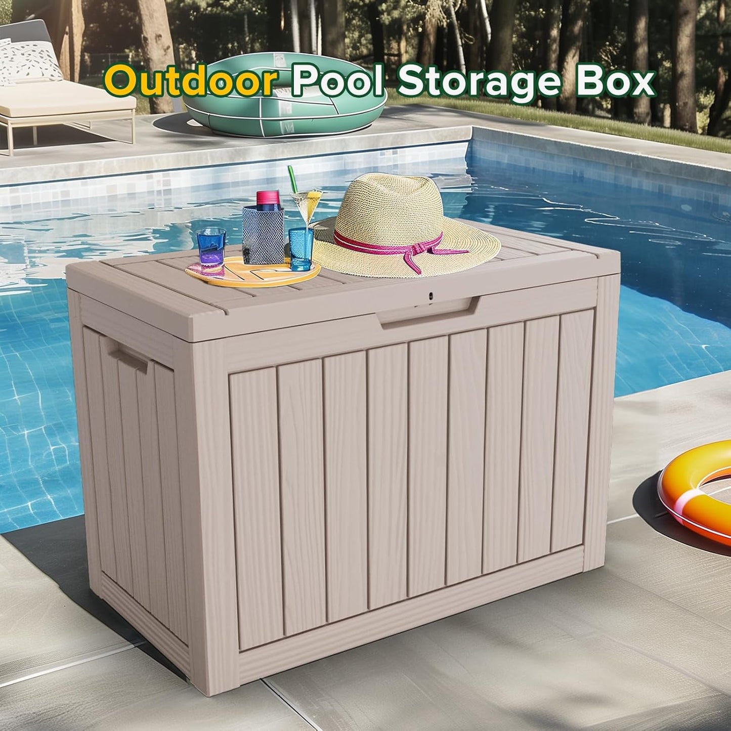 Skiennix 46 Gallon Outdoor Deck Box - Lockable Waterproof Storage for Garden Tools & Cushions | Grey