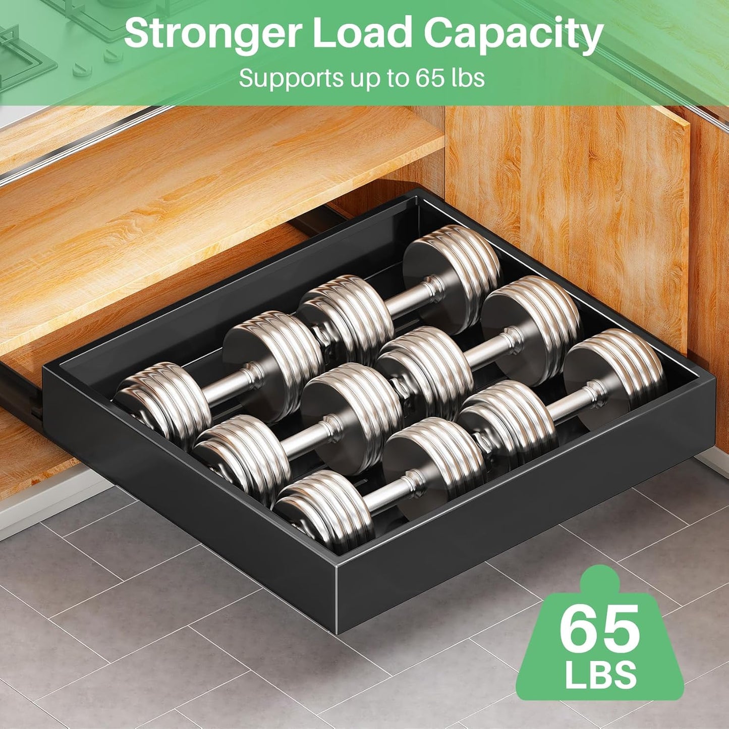 Skiennix Pull-Out Cabinet Organizer - Heavy Duty Slide-Out Drawers for Kitchen & Bathroom | 21" Deep, 11.8" Wide, Black