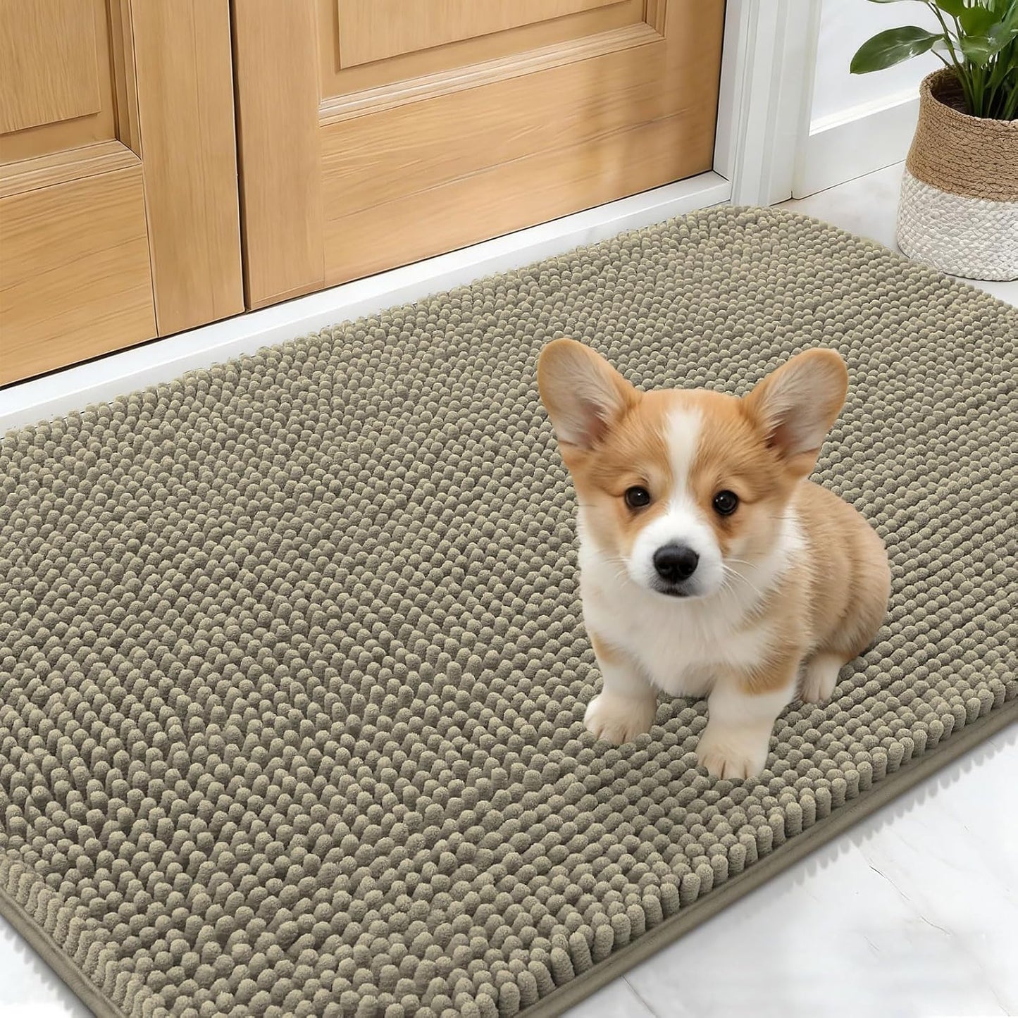 OLANLY Dog Door Mat - Absorbent Non-Slip Washable Doormat for Muddy Paws | 30x17 Warm Taupe