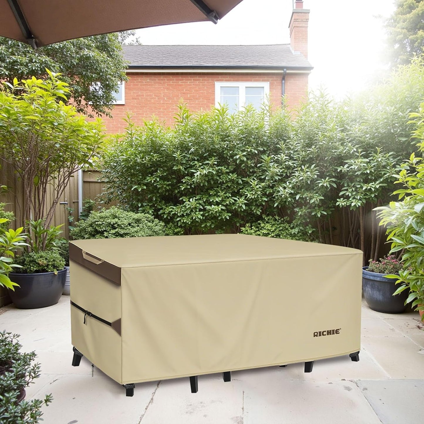 RICHIE Outdoor Patio Furniture Cover - Heavy Duty Waterproof 600D Canvas Protector | Square Table & Chair Cover (62L x 62W x 28H Inch)