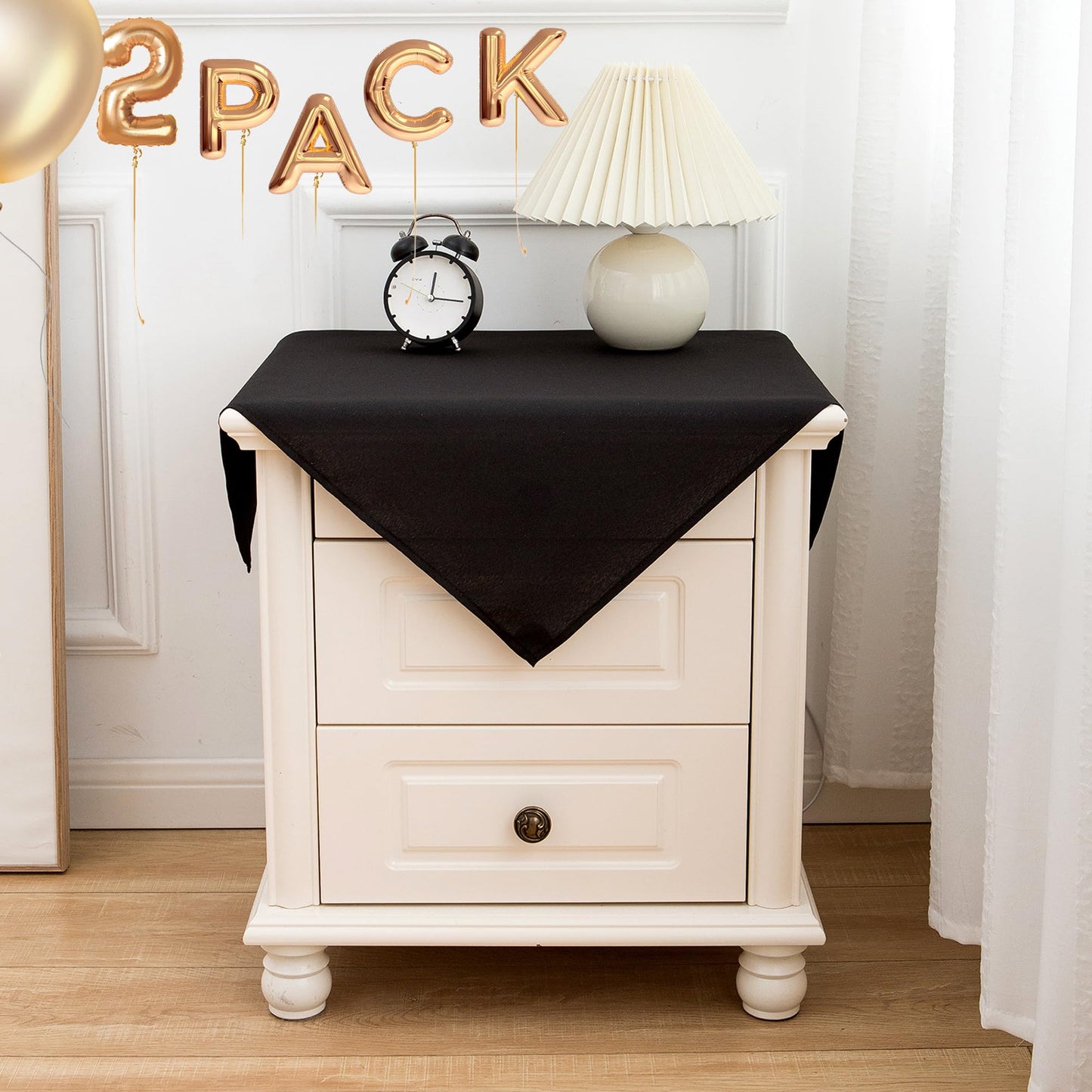 sancua 2 Pack Small Square Tablecloth 24 x 24 Inch Black, Stain and Wrinkle Resistant Washable Polyester Table Cloth Decorative Solid Fabric Table Cover for Nightstand End Bedside Tables