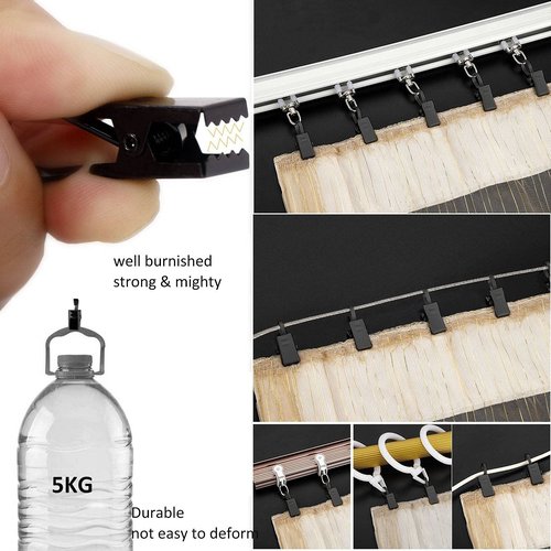 BIHRTC Pack of 25 Black Curtain Clips String Light Hangers Small Metal Wire Holder for Hanging Camper Awning Light Christmas Decor Shower Home Decoration Indoor and Outdoor Photos Arts Crafts Display